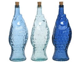 [4-870132] BOTELLA CRISTAL RECICLADO - 3 TONOS DE AZUL - PRECIO UNIDAD