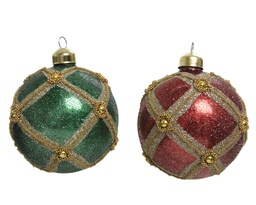 [4-030015] BOULES DE NOEL EN VERRE-PAILLETTES-PERLES 30015